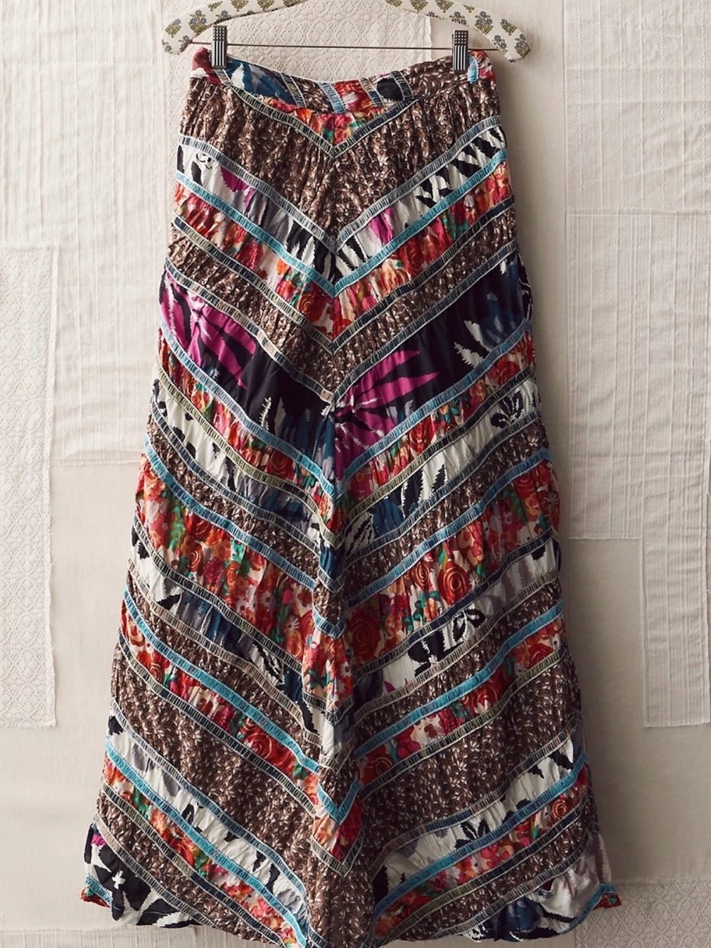 Free People Chevron Patchwork Maxi Skirt in Brown, Turquoise & Pink